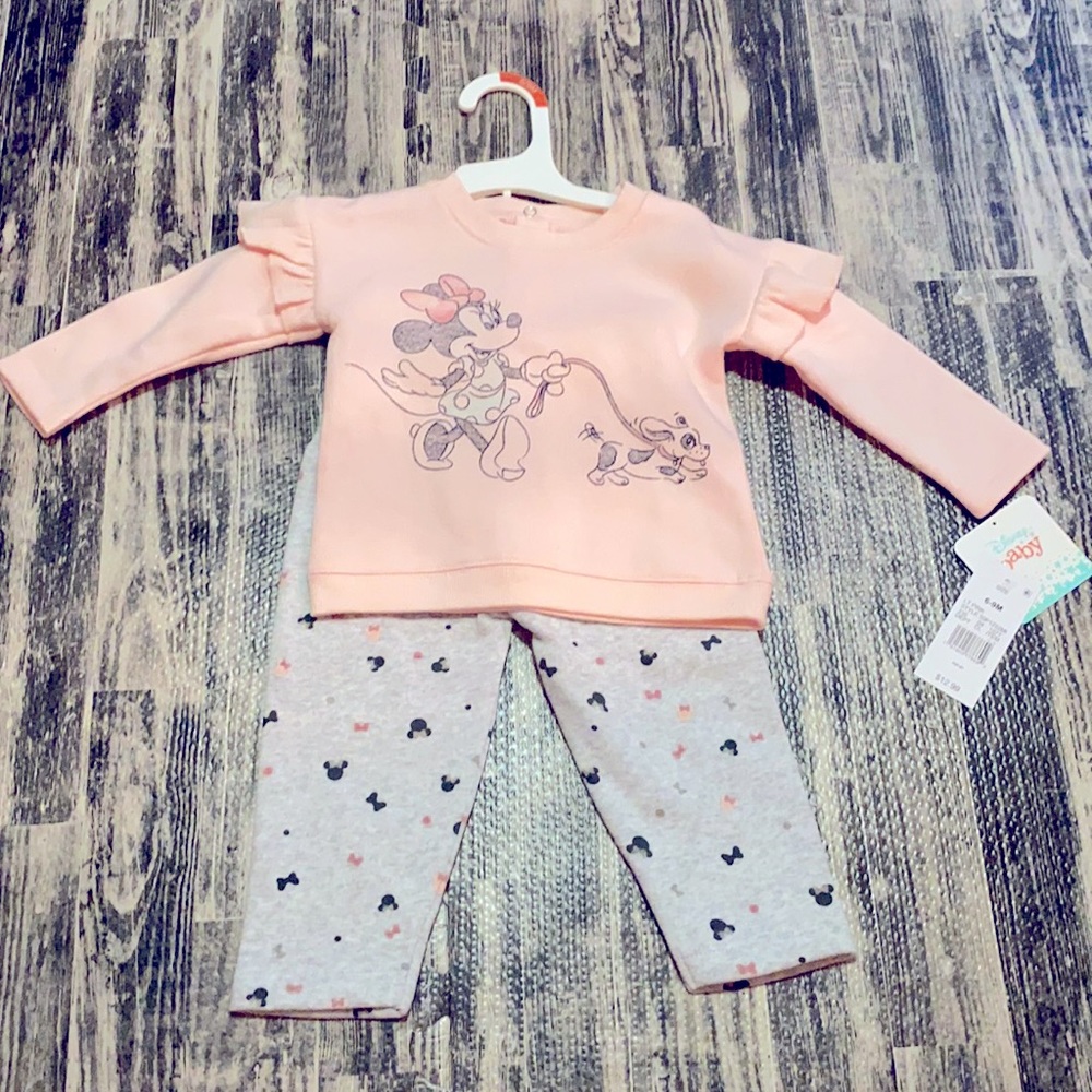 Baby girl 6-9 month pink/gray Disney outfit